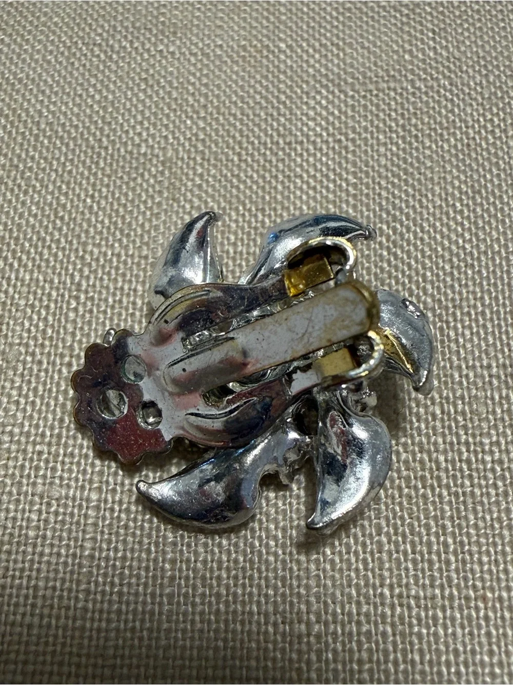 Vintage 1950s Blue Rhinestone Floral Dress Clip Collar Accessory